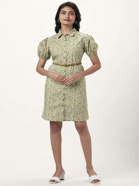 honey by pantaloons olive green printed shirt dress