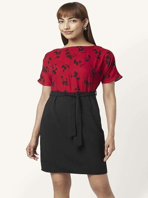 annabelle by pantaloons red & black printed a-line dress