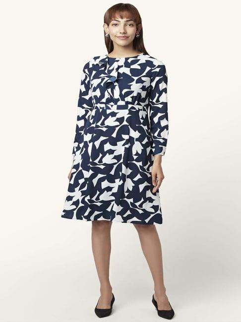 annabelle by pantaloons blue printed a-line dress