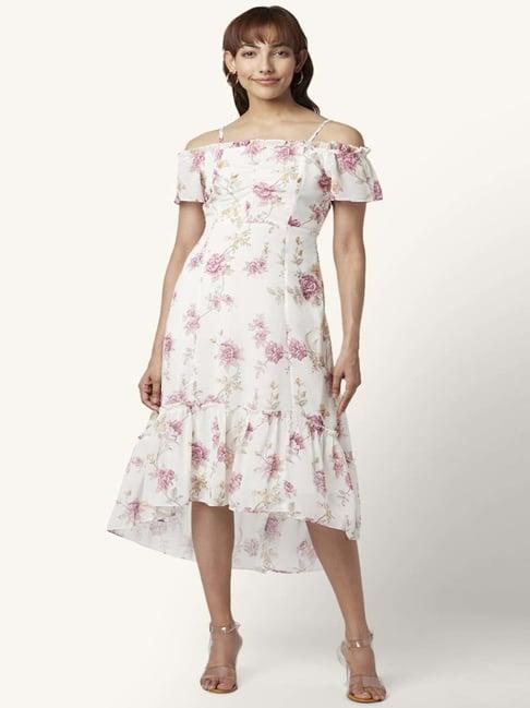 honey by pantaloons white floral print high-low dress