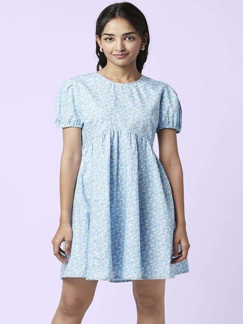 yu by pantaloons blue printed a-line dress