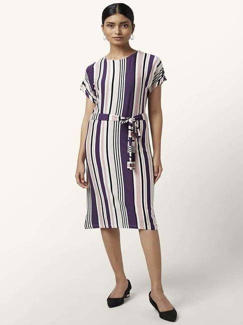 annabelle by pantaloons purple & pink striped shift dress