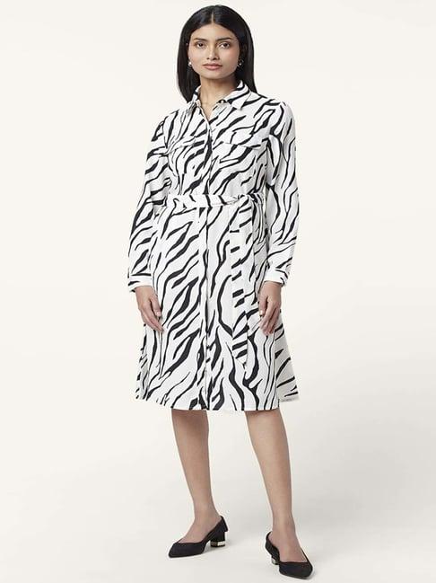 annabelle by pantaloons white & black printed shirt dress