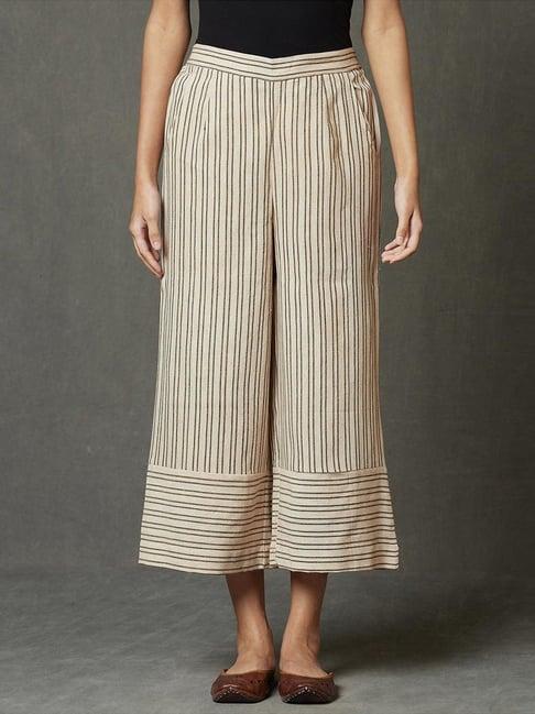 fabindia beige cotton striped culottes