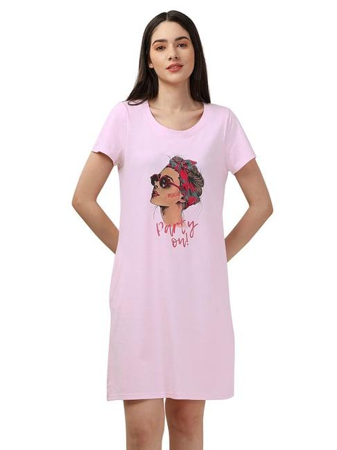 soie pink cotton graphic print night dress