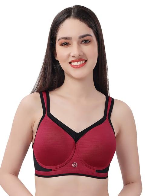 soie red & black blended full coverage sports bra