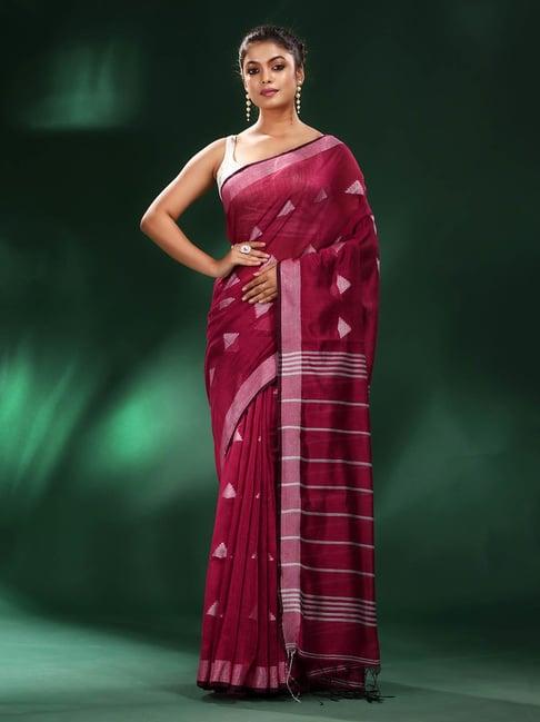 charukriti fuchsia woven saree with blouse