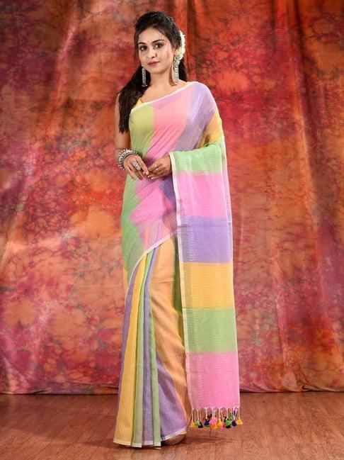 charukriti multicolor striped saree with blouse