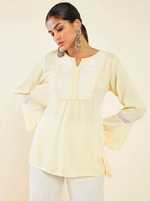 soch light yellow embroidered tunic