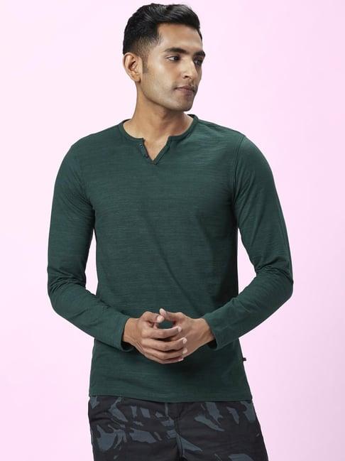 urban ranger by pantaloons dark green slim fit t-shirt