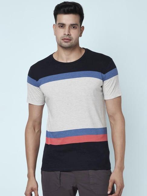 urban ranger by pantaloons navy cotton slim fit striped t-shirt