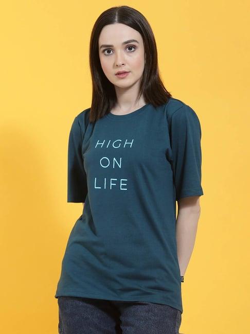 rigo teal printed oversized t-shirt