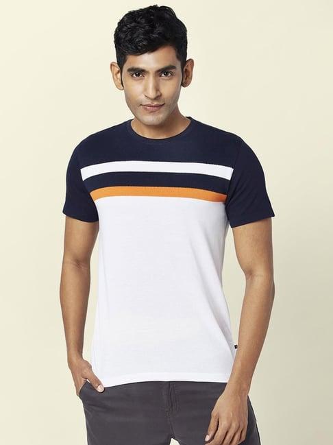 urban ranger by pantaloons navy cotton slim fit striped t-shirt