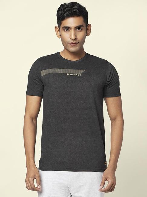 ajile by pantaloons charcoal melange cotton slim fit printed t-shirt