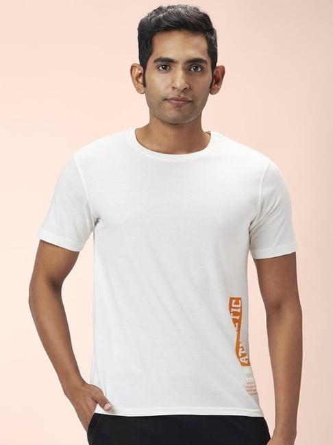 ajile by pantaloons off white cotton slim fit printed t-shirt