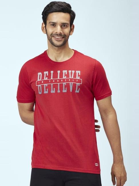 ajile by pantaloons red cotton slim fit printed t-shirt