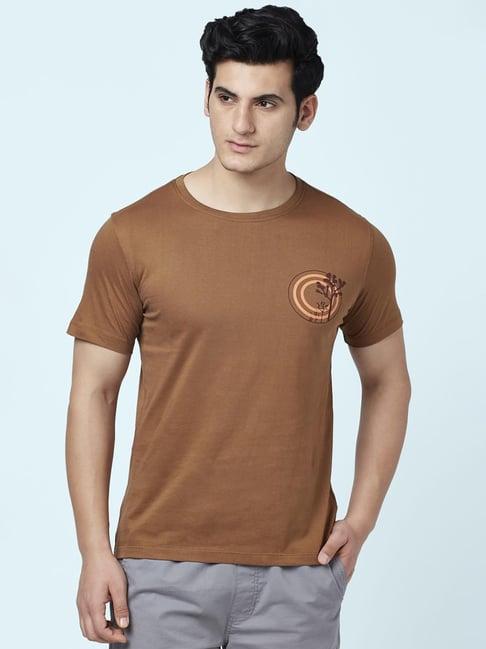 urban ranger by pantaloons brown cotton slim fit printed t-shirt