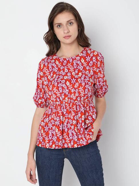 vero moda orange floral print peplum top