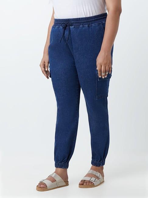 gia curves by westside dark blue cargo-style jeans