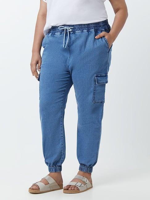 gia curves by westside blue cargo-style jeans