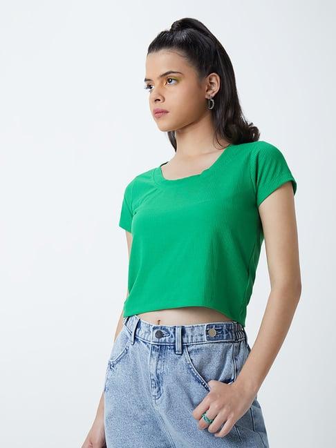 nuon by westside green ribbed crop top