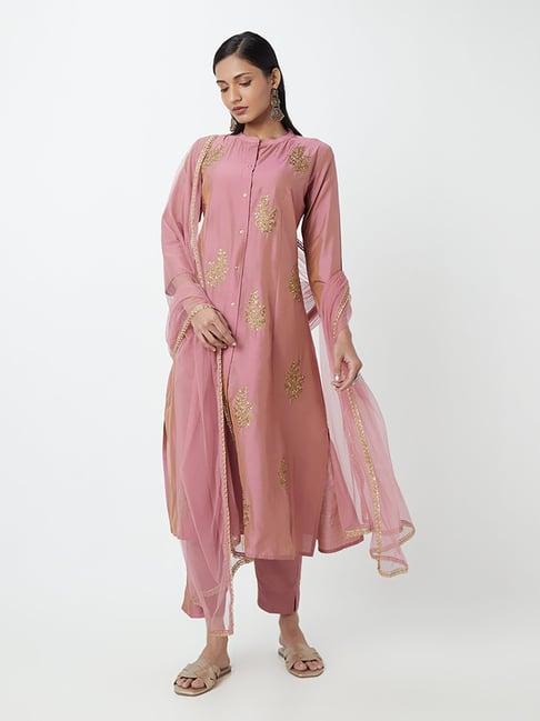 vark by westside pink kurta, ethnic pant, dupatta set