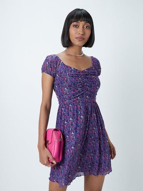 nuon by westside purple floral-print dress