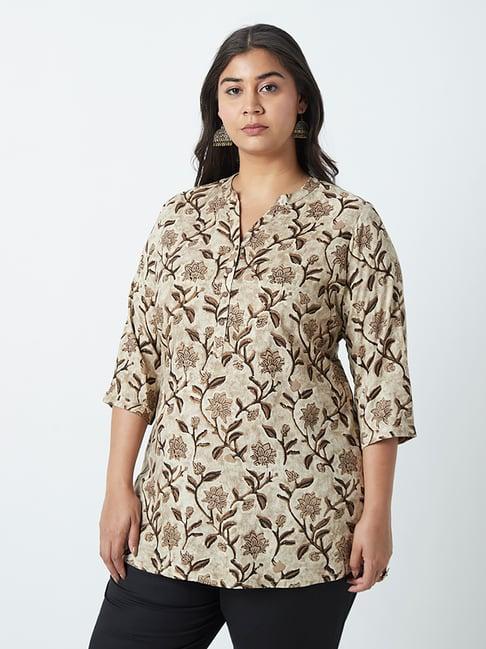 diza curves by westside light brown floral-printed ethnic top