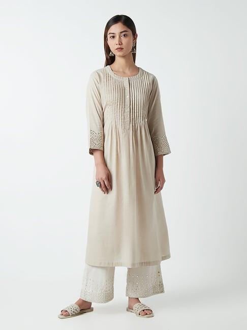 utsa by westside taupe pleated a-line kurta