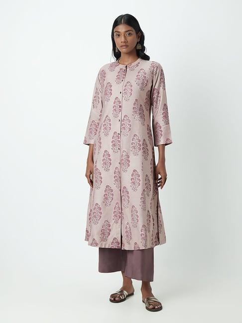 zuba by westside mauve floral print a-line kurta