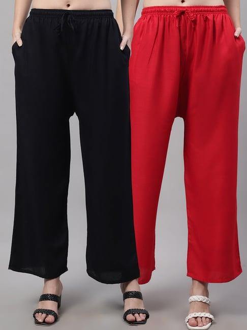 gracit black & red rayon palazzos - pack of 2