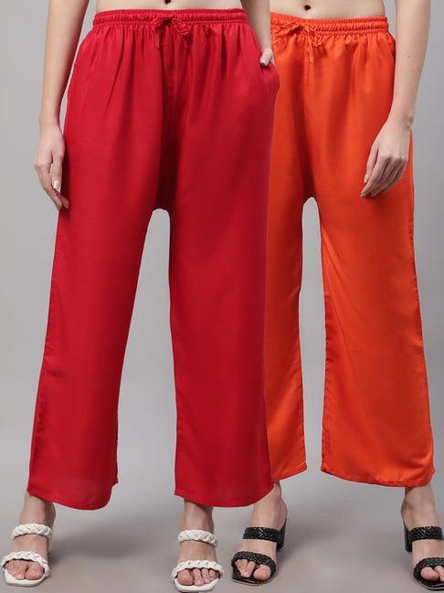 gracit red & orange rayon palazzos - pack of 2