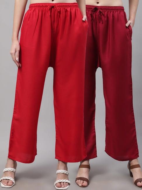 gracit red & maroon rayon palazzos - pack of 2