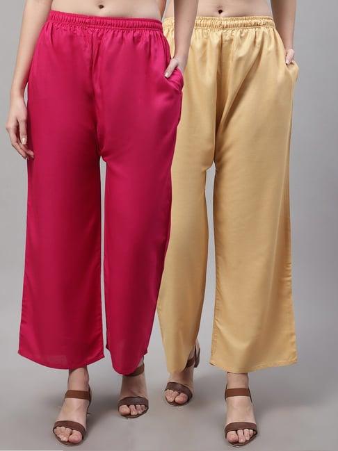 gracit fuchsia & beige rayon palazzos - pack of 2