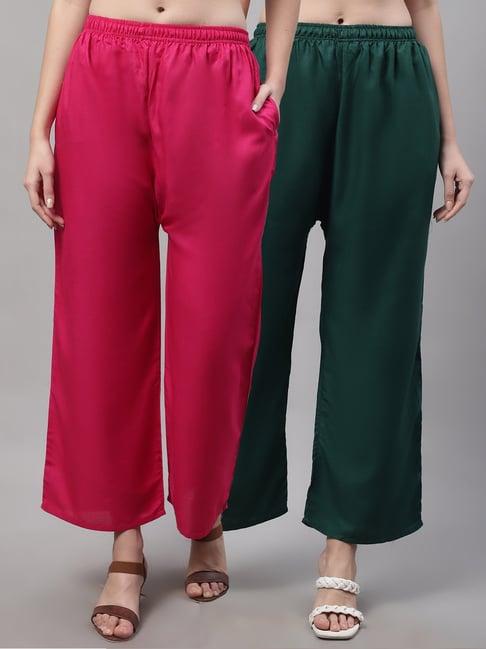 gracit fuchsia & green rayon palazzos - pack of 2