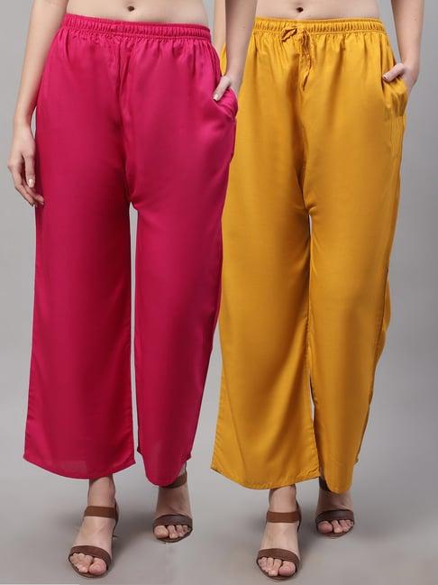 gracit fuchsia & mustard rayon palazzos - pack of 2