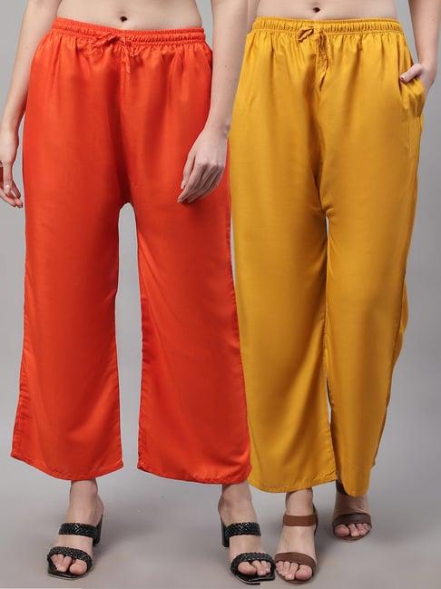 gracit orange & mustard rayon palazzos - pack of 2