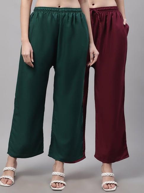 gracit green & wine rayon palazzos - pack of 2