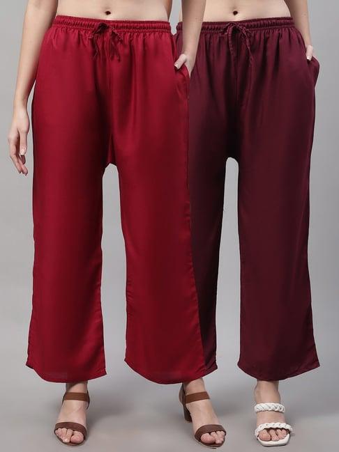 gracit maroon & wine rayon palazzos - pack of 2