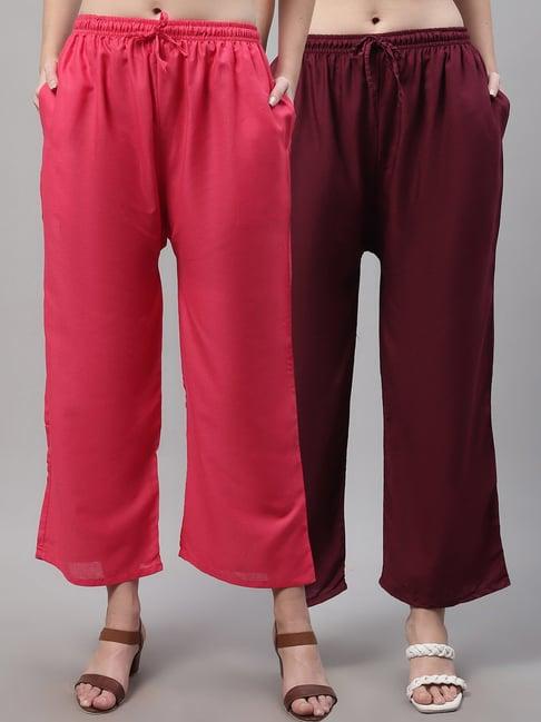 gracit pink & wine rayon palazzos - pack of 2