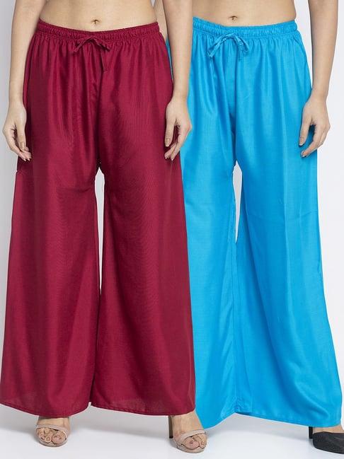 gracit maroon & turquiose rayon palazzos - pack of 2