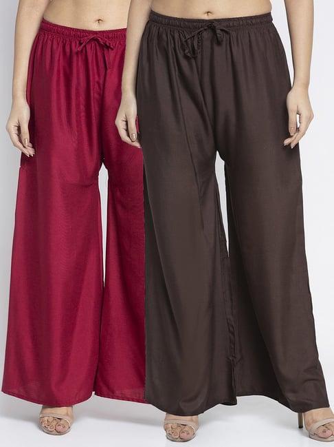 gracit maroon & brown rayon palazzos - pack of 2