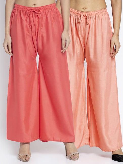 gracit coral & peach rayon palazzos - pack of 2