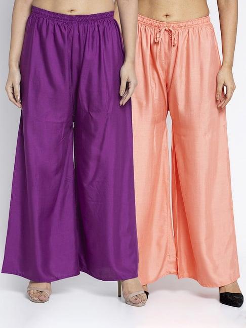 gracit purple & peach rayon palazzos - pack of 2