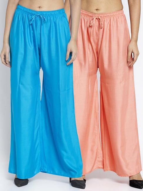 gracit turquiose & peach rayon palazzos - pack of 2