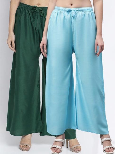 gracit green & turquoise rayon palazzos - pack of 2