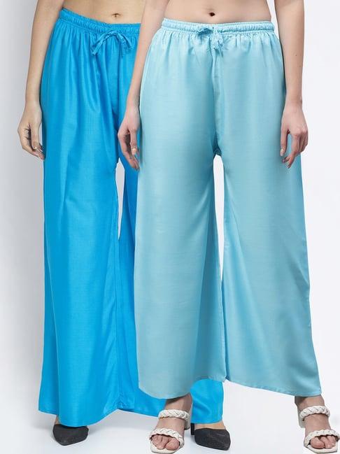 gracit sky blue & turquoise rayon palazzos - pack of 2