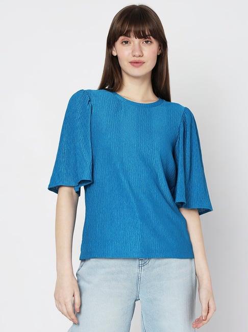 vero moda dark blue textured top