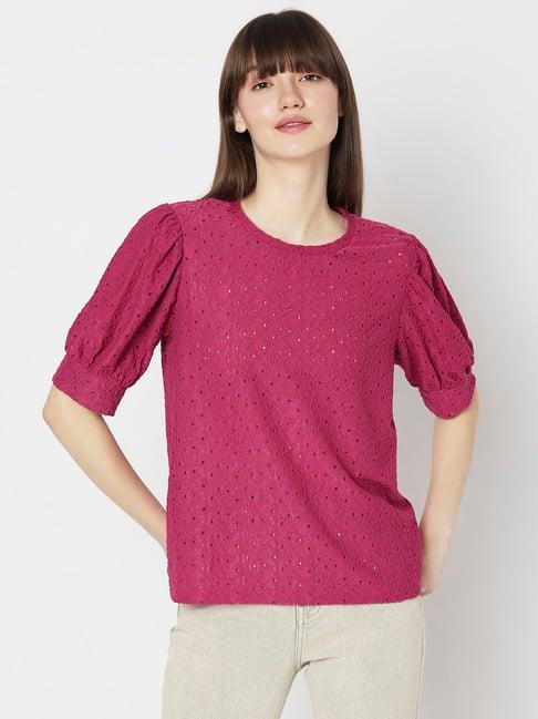 vero moda dark pink self design top