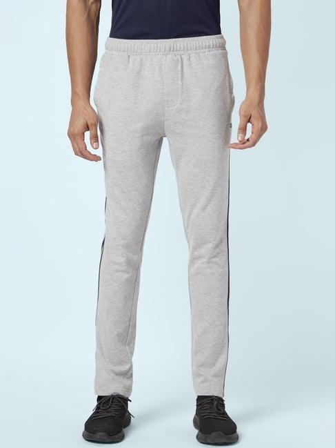 ajile by pantaloons grey melange slim fit striped trackpants